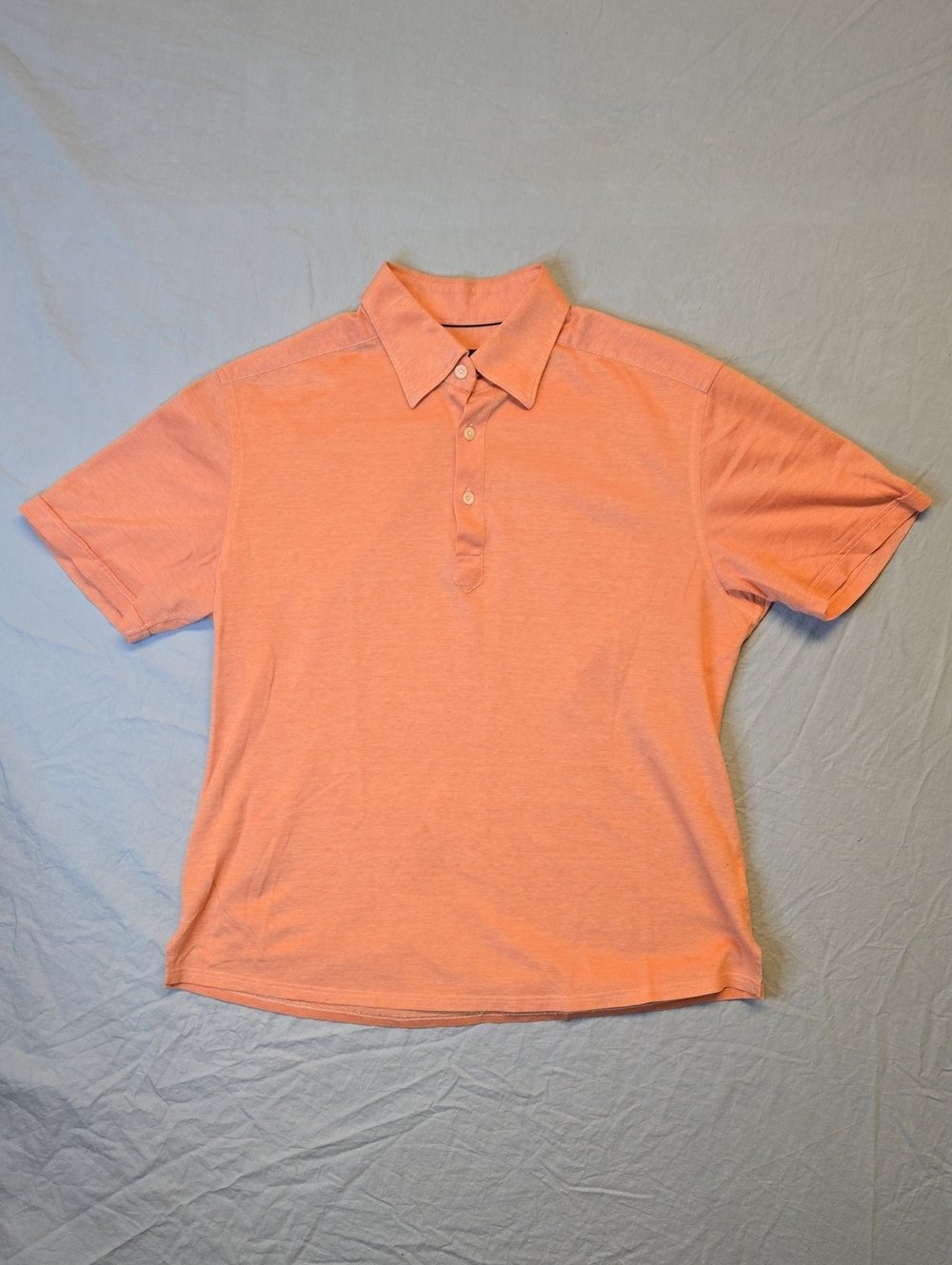 Eton Slim 1/4 Button Down Peach Short Sleeve Polo Shirt